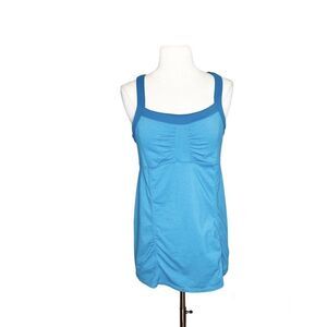 Athleta M Medium Tank Top Tunic Turquoise Blue Stretch Athletic Ruched